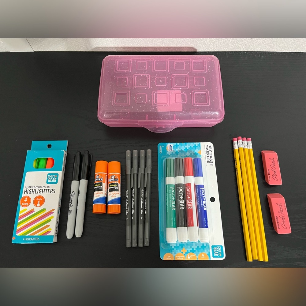 Back To School Supplies 23 Piece Set Pencil Box, Pens, Pencils, Markers, & More!